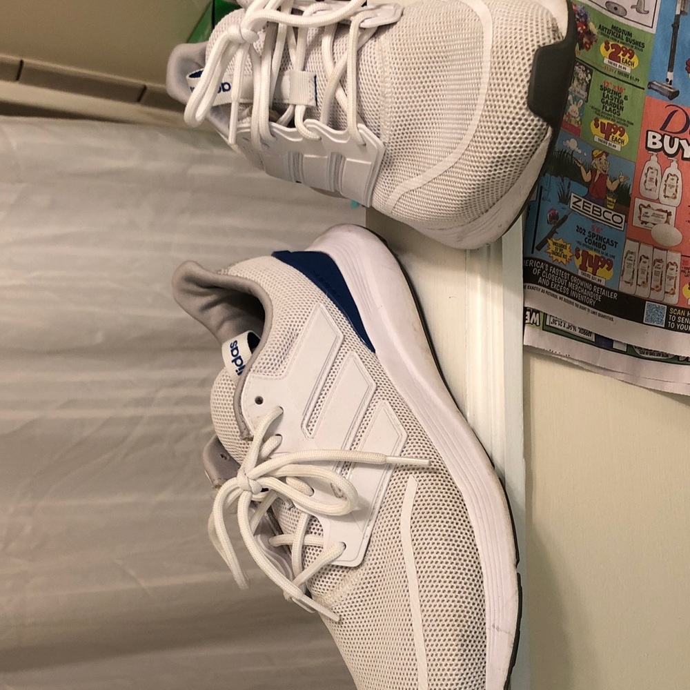 adidas mens White and Blue Athletic Mesh Sneakers